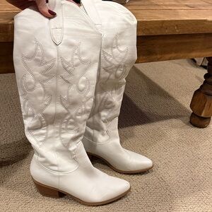 Princess Polly White Embroidered Heeled Boots